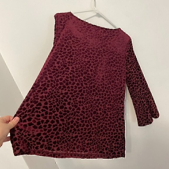 TALBOTS Burnout Flounce Sleeve Top Burgundy Maroon Cheetah Leopard 3/4 Sleeve L - Picture 12 of 12